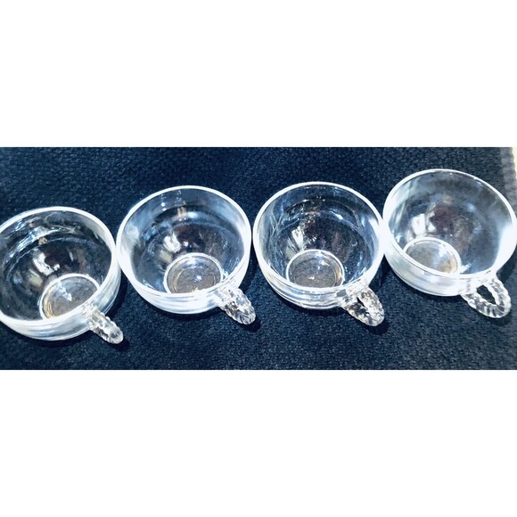 Vintage Teacups Set Of 4 Clear Ringed Handle Serving Hot Cocoa Coffee Tea Party - Picture 2 of 4